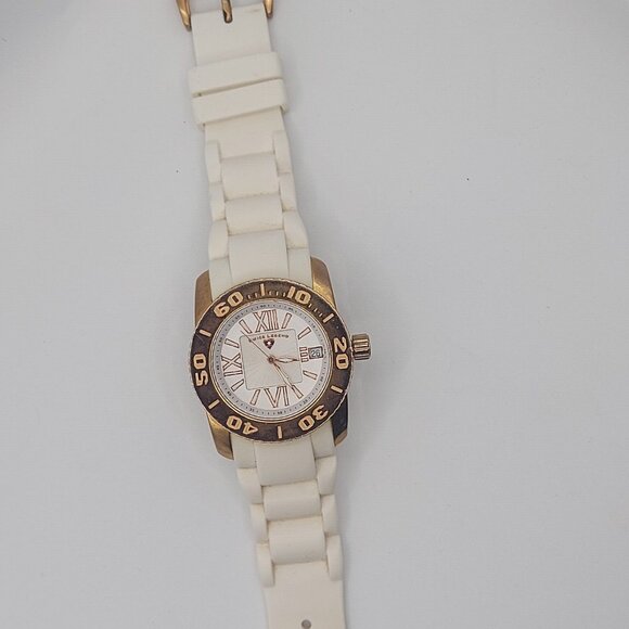 Swiss Legend Commander Saphitek Watch White Rubber Band Gold Bezel Accessory - Picture 9 of 10